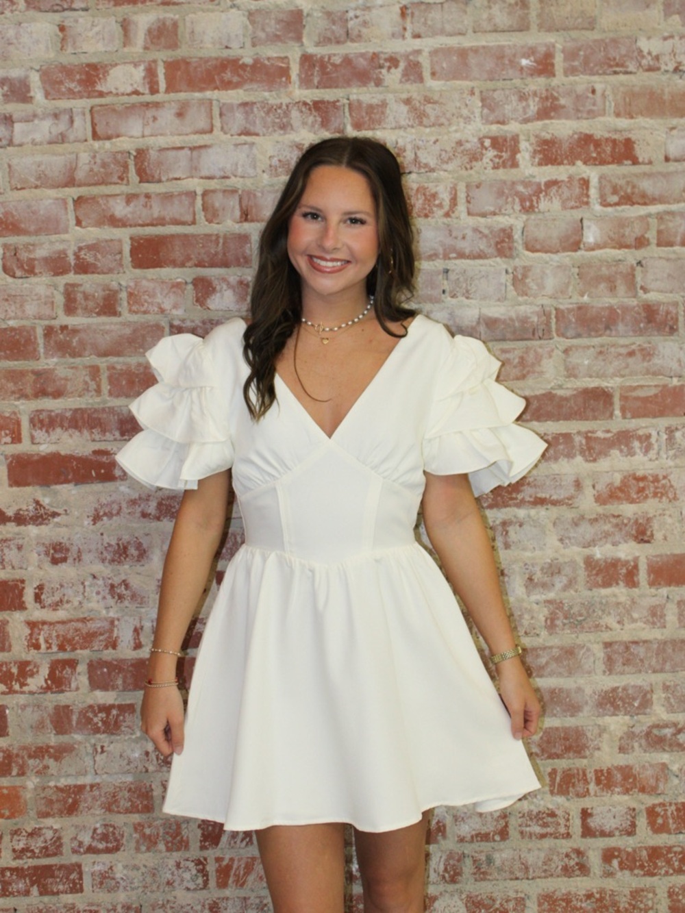 Day + Moon V Neck Mini Dress With Multi Tiered Ruffles